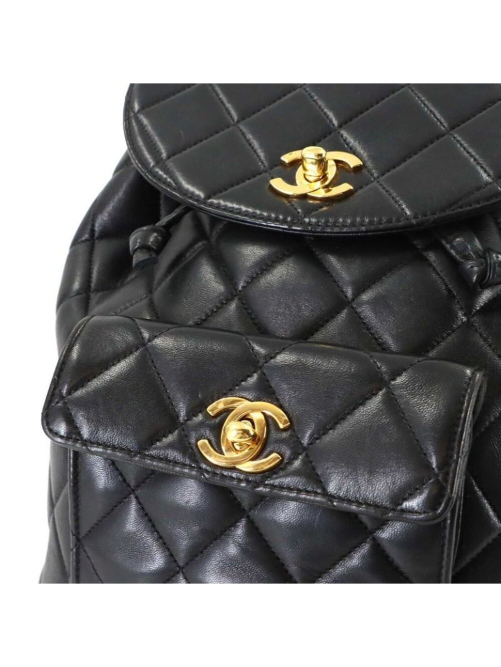 Chanel Quilted Chain Backpack Lambskin Black Vintage Gold Duma - Picture 7 of 9
